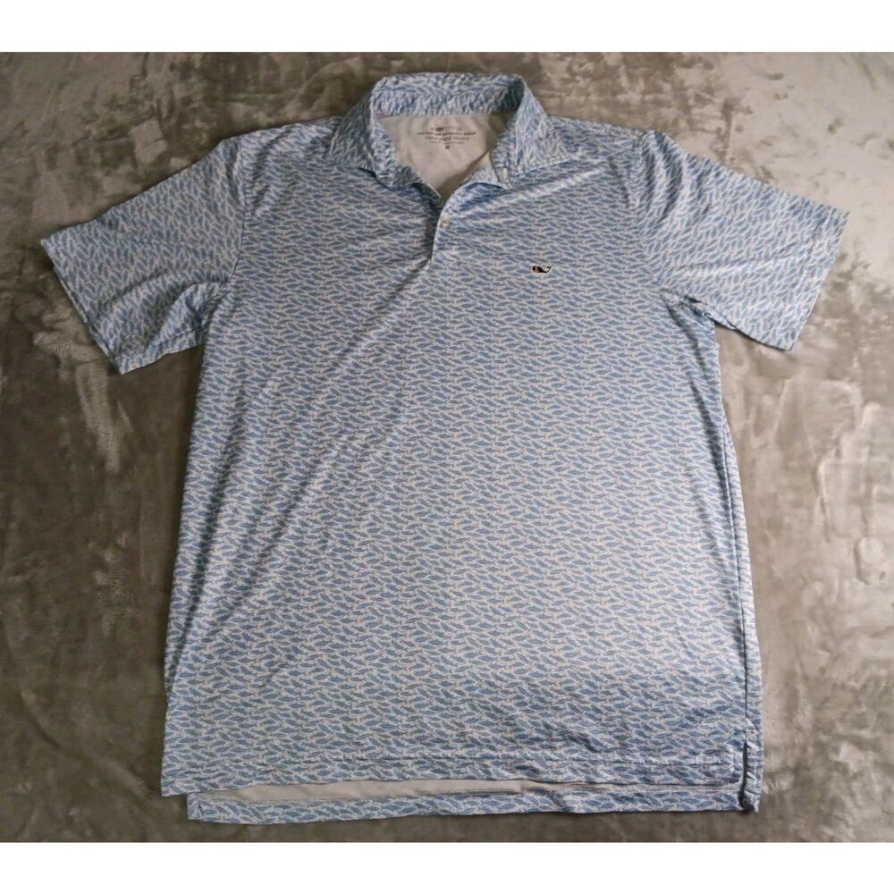 Vineyard Vines On The Go OTG Sankaty Polo Shirt Mens M Fish AOP All Over Print